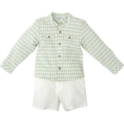BABIDU Pojkset med långärmad rutig skjorta och vita shorts för baby, grön, 24 månader BABIDU Pojkset med långärmad rutig skjorta och vita shorts för baby, grön, 24 månader