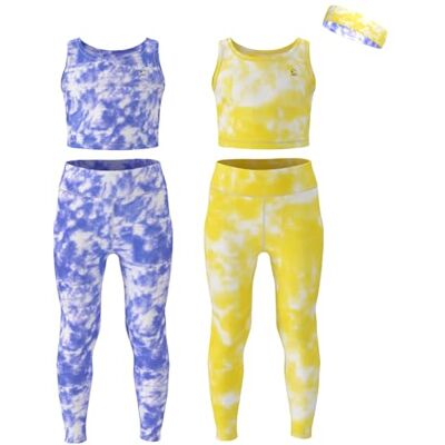 Essenclo Flickor atletiska leggings yogabyxor med ärmlös magtröja för barn träning cheer dance löpning storlekar 3-16, 5 st set, Set-3, 5-6 Essenclo Flickor atletiska leggings yogabyxor med ärmlös magtröja för barn träning cheer dance löpning storlekar 3-16, 5 st set, Set-3, 5-6