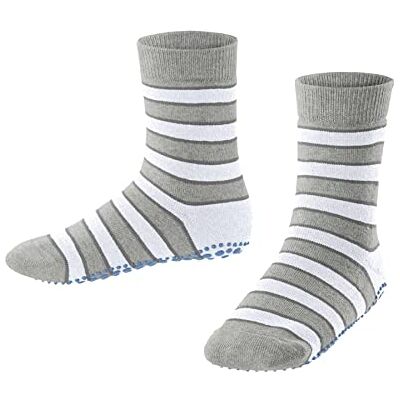 FALKE Unisex barn enkla ränder hållbar bomull förstärkta stugstrumpor med mönster andas halkskydd 1 par tofflor, grå (Storm Grey 3820), 31–34 FALKE Unisex barn enkla ränder hållbar bomull förstärkta stugstrumpor med mönster andas halkskydd 1 par tofflor, grå (Storm Grey 3820), 31–34