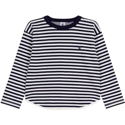 Petit Bateau Långärmad T-shirt för barn i randig bomull, Kväll/mjölk, 8 �r Petit Bateau Långärmad T-shirt för barn i randig bomull, Kväll/mjölk, 8 �r