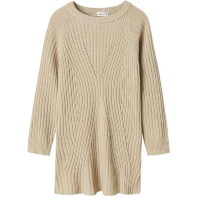 NAME IT flicka Nkfrikine Ls stickad klänning Pb, doeskin, 140 NAME IT flicka Nkfrikine Ls stickad klänning Pb, doeskin, 140