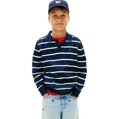 Tommy Hilfiger polokrage pojke tröja Ls KB0KB10252 tröjor, blå (mörk natt marinblå randig), 10 år Tommy Hilfiger polokrage pojke tröja Ls KB0KB10252 tröjor, blå (mörk natt marinblå randig), 10 år