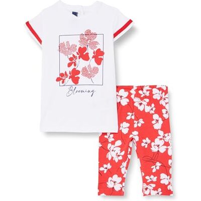 Chicco Set bestående av t-shirt och haklapp vardagsbyxor för flickor, Rött tryck, 12 månader Chicco Set bestående av t-shirt och haklapp vardagsbyxor för flickor, Rött tryck, 12 månader