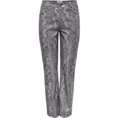 ONLY ONLAZULA HW STR Snake Pant PNT, Grå/detalj: svart orm, S / 32L ONLY ONLAZULA HW STR Snake Pant PNT, Grå/detalj: svart orm, S / 32L