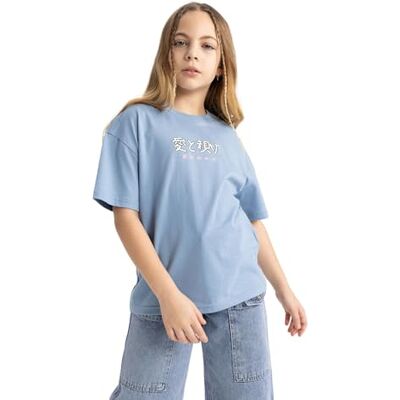 DeFacto T-shirt för flickor, blå, 7-8 år DeFacto T-shirt för flickor, blå, 7-8 år