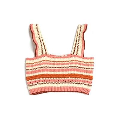 Koton Girls's crocheted crop top strappy tröja, Brun rand (5s1), 7-8 år Koton Girls's crocheted crop top strappy tröja, Brun rand (5s1), 7-8 år