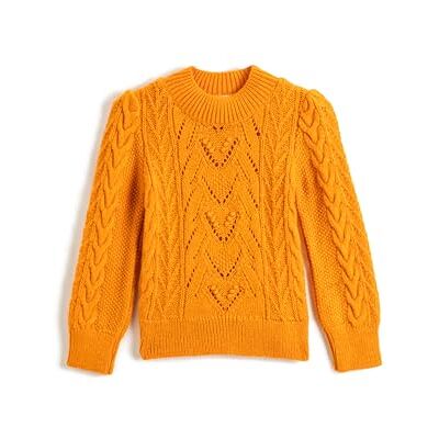 Koton Girls's cable-stickad tröja långärmad upprätt hals tröja, Orange (207), 6-7 år Koton Girls's cable-stickad tröja långärmad upprätt hals tröja, Orange (207), 6-7 år