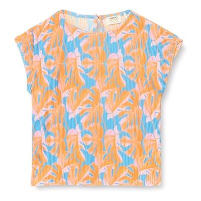 Koton Girls's pleated T-shirt blommig mönstrad kortärmad crew neck blus, Orange design (2d1), 5-6 År Koton Girls's pleated T-shirt blommig mönstrad kortärmad crew neck blus, Orange design (2d1), 5-6 År