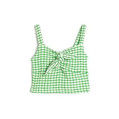 Koton Girls's crop tanktop strappy tig-front detalj gleamy linne, Grön kontroll (02p), 11-12 År Koton Girls's crop tanktop strappy tig-front detalj gleamy linne, Grön kontroll (02p), 11-12 År