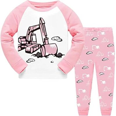 Little Hand Tecknat tryck långärmad pyjamas för flickor pyjamas set, Grävmaskin 1, 12-24 M�nader Little Hand Tecknat tryck långärmad pyjamas för flickor pyjamas set, Grävmaskin 1, 12-24 M�nader