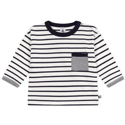 Petit Bateau Långärmad bomullströja för baby, randig, Marshmallow/rökning, 12 M�nader Petit Bateau Långärmad bomullströja för baby, randig, Marshmallow/rökning, 12 M�nader