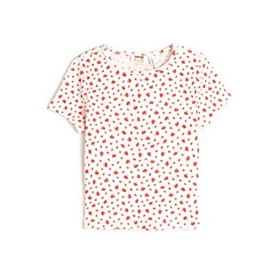 Koton Girls's Flower Tryckt kortärmad rund krage bomull T-shirt, Ecru Design (0d1), 5-6 År Koton Girls's Flower Tryckt kortärmad rund krage bomull T-shirt, Ecru Design (0d1), 5-6 År