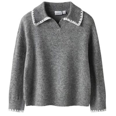 NAME IT NAMN IT Flickans Nmfrikasa Ls Stickad Polo, Grå Melange, 92, Gråmelange, 92 NAME IT NAMN IT Flickans Nmfrikasa Ls Stickad Polo, Grå Melange, 92, Gråmelange, 92