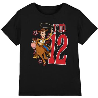 Toy Story Birthday Woody I'm 12 unisex barn t-shirt, svart, 7-8 år, Svart, 7-8 År Toy Story Birthday Woody I'm 12 unisex barn t-shirt, svart, 7-8 år, Svart, 7-8 År