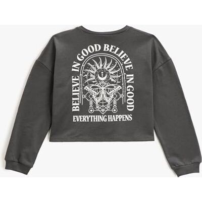 Koton Girls's Crop Printed Crew Neck Sweatshirt, Antracit (931), 6-7 �r Koton Girls's Crop Printed Crew Neck Sweatshirt, Antracit (931), 6-7 �r