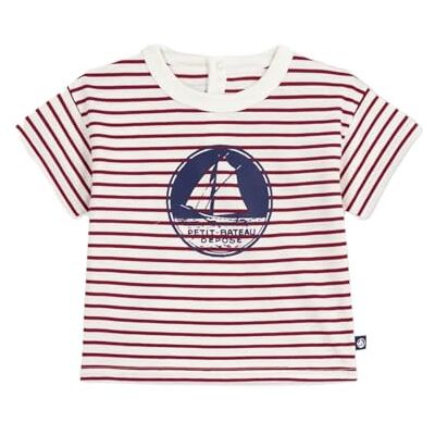 Petit Bateau Kortärmad T-shirt i bomull för bebisar, Milk/Amarante, 6 M�nader Petit Bateau Kortärmad T-shirt i bomull för bebisar, Milk/Amarante, 6 M�nader