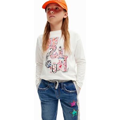 Desigual flicka stickad långärmad T-shirt, Vit, 4 år Desigual flicka stickad långärmad T-shirt, Vit, 4 år