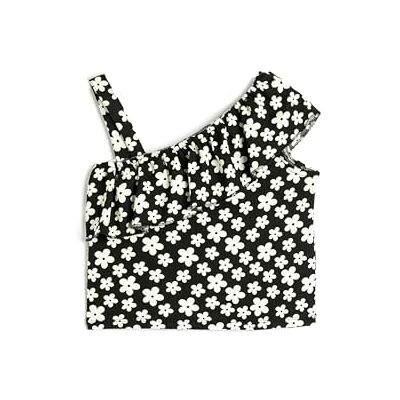 Koton Girl's T-Shirt One Shoulder Blomma Tryckt Ruffle Detaljblus, Svart design (9d9), 7-8 År Koton Girl's T-Shirt One Shoulder Blomma Tryckt Ruffle Detaljblus, Svart design (9d9), 7-8 År