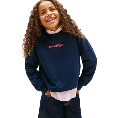 Tommy Hilfiger Flicka Glitter Tommy Crew KG0KG09128 tröjor, BLÅ (mörk natt marinblå), 6 år Tommy Hilfiger Flicka Glitter Tommy Crew KG0KG09128 tröjor, BLÅ (mörk natt marinblå), 6 år