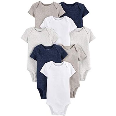 Simple Joys by Carter's Simple Joys av Carter's Baby Neutral kortärmad bodysuit (paket med 8), Marinblå ljung/vit/havregryn, prematur Simple Joys by Carter's Simple Joys av Carter's Baby Neutral kortärmad bodysuit (paket med 8), Marinblå ljung/vit/havregryn, prematur
