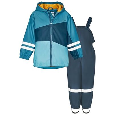Playshoes Tvådelad regndräkt, fleecefoder, fodrad dräkt, Turkos marin, 104 Playshoes Tvådelad regndräkt, fleecefoder, fodrad dräkt, Turkos marin, 104