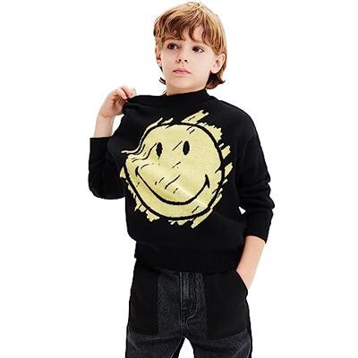 Desigual Pojkar JERS_Angus Smiley Cardigan tröja, svart, S Desigual Pojkar JERS_Angus Smiley Cardigan tröja, svart, S