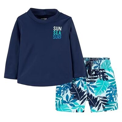 Simple Joys by Carter's Baby pojkar 2-delad baddräkt bagage och rashguard set för utslagsvakt marinblå tropisk, 3-6 månader (förpackning med 2) Simple Joys by Carter's Baby pojkar 2-delad baddräkt bagage och rashguard set för utslagsvakt marinblå tropisk, 3-6 månader (förpackning med 2)