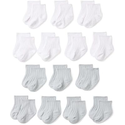 Amazon Essentials Unisex Baby Halkfria grepp Ribbade ankelstrumpor, 14 par, grå/vit, 12-24 Months Amazon Essentials Unisex Baby Halkfria grepp Ribbade ankelstrumpor, 14 par, grå/vit, 12-24 Months