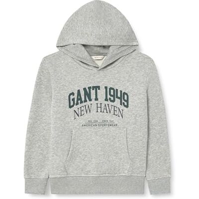GANT Grafisk huvtröja, Ljusgrå melange, 176 GANT Grafisk huvtröja, Ljusgrå melange, 176