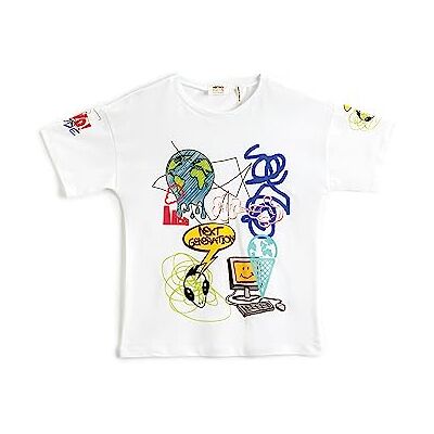 Koton Boys's Tryckt kortärmad crew neck T-shirt, Ecru (010), 5-6 År Koton Boys's Tryckt kortärmad crew neck T-shirt, Ecru (010), 5-6 År