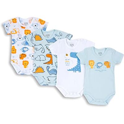 Chicco Unisex babyset, kortärmade bodys av bomullskropp (4-pack), azurblå, 6 månader Chicco Unisex babyset, kortärmade bodys av bomullskropp (4-pack), azurblå, 6 månader
