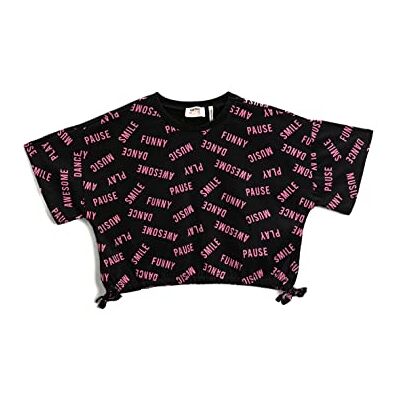 Koton Girls's Crop överdimensionerad tryckt sida rosett detalj crew neck T-shirt, Svart design (9d9), 5-6 År Koton Girls's Crop överdimensionerad tryckt sida rosett detalj crew neck T-shirt, Svart design (9d9), 5-6 År