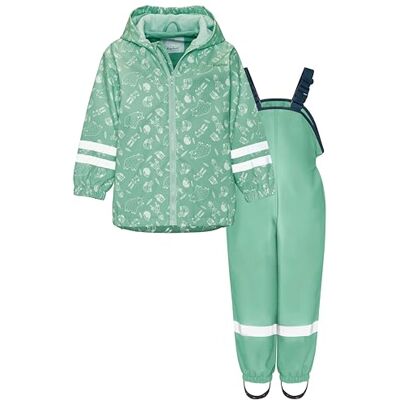Playshoes Tvådelad regndräkt, fleecefoder, fodrad dräkt, Skogsdjur grön, 104 Playshoes Tvådelad regndräkt, fleecefoder, fodrad dräkt, Skogsdjur grön, 104
