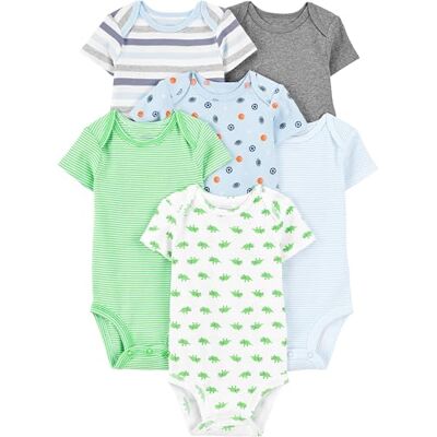 Simple Joys by Carter's Baby Boys' Short-Sleeve Bodysuit, Pack of 6, Multicolor/Dinosaur/Sports/Stripe, Newborn Simple Joys by Carter's Baby Boys' Short-Sleeve Bodysuit, Pack of 6, Multicolor/Dinosaur/Sports/Stripe, Newborn