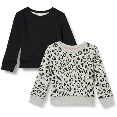 Amazon Essentials flickor fleece rund hals tröjor, paket med 2, Svart/ljusgrå ljung leopard, X-Small Amazon Essentials flickor fleece rund hals tröjor, paket med 2, Svart/ljusgrå ljung leopard, X-Small