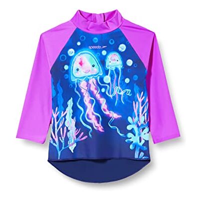 Speedo Baby flicka långärmad tryckt solskydd utslag topp, blå/rosa, 3 år Speedo Baby flicka långärmad tryckt solskydd utslag topp, blå/rosa, 3 år