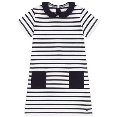 Petit Bateau Kortärmad klänning för flickor, Vit/blå, 3 �r Petit Bateau Kortärmad klänning för flickor, Vit/blå, 3 �r