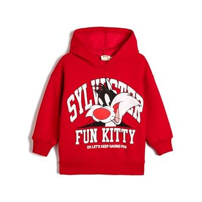 Koton Girls's Sylvester huvtröja licensierad långärmad borstad interiör sweatshirt, Röd (413), 7-8 År Koton Girls's Sylvester huvtröja licensierad långärmad borstad interiör sweatshirt, Röd (413), 7-8 År