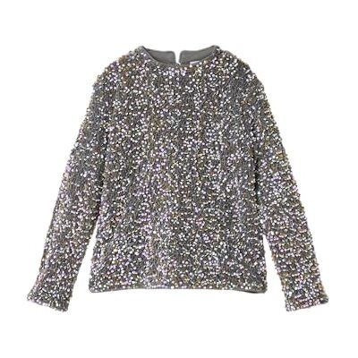 NAME IT Girl topp med långa ärmar paljetter, Granitgrå/detalj: guld och vit, 122-128 NAME IT Girl topp med långa ärmar paljetter, Granitgrå/detalj: guld och vit, 122-128