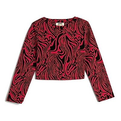 Koton Girls's crop långärmad rund tryckt T-shirt, Fushia Design (3d0), 6-7 �r Koton Girls's crop långärmad rund tryckt T-shirt, Fushia Design (3d0), 6-7 �r