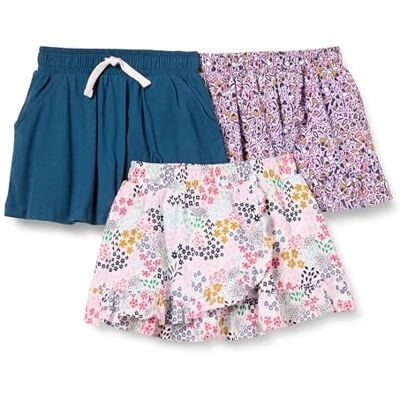 Amazon Essentials stickade shorts för småbarn med elastisk midja och inbyggda andningsbara shorts, 3-pack, marinblå, blommig, 3T Amazon Essentials stickade shorts för småbarn med elastisk midja och inbyggda andningsbara shorts, 3-pack, marinblå, blommig, 3T