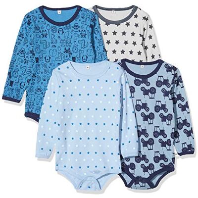 Pippi unisex baby 4-pack tryck, lång ärm formande kropp, blå (blå 725), 62 cm Pippi unisex baby 4-pack tryck, lång ärm formande kropp, blå (blå 725), 62 cm
