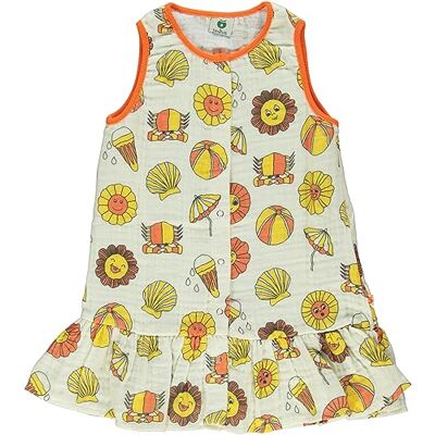 Småfolk Ärmlös klänning med sommarvaktsymboler, kräm, 3-4 År Småfolk Ärmlös klänning med sommarvaktsymboler, kräm, 3-4 År
