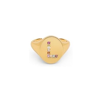 SINGULARU Ring Personlig Signet Bokstavsfärger Mässingsring med 18 karat guldbeläggning ring med bokstavsmotiv och färgade zirkoniumstenar smycken för kvinnor, en storlek, mässing, ingen SINGULARU Ring Personlig Signet Bokstavsfärger Mässingsring med 18 karat guldbeläggning ring med bokstavsmotiv och färgade zirkoniumstenar smycken för kvinnor, en storlek, mässing, ingen