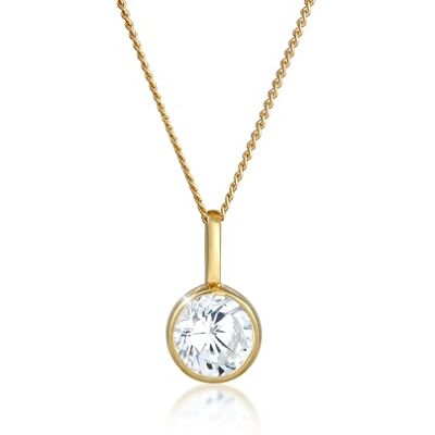Elli PREMIUM halsband damer med hänge solitär med zirkoniumkristaller i 585 gult guld, 45, 585 gult guld, 925 sterling silver guldpläterad, zirkonia, Kubisk zirkonia Elli PREMIUM halsband damer med hänge solitär med zirkoniumkristaller i 585 gult guld, 45, 585 gult guld, 925 sterling silver guldpläterad, zirkonia, Kubisk zirkonia
