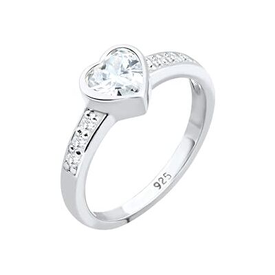 Elli Ring damer hjärta symbol förlovning med zirkoniakristaller i 925 sterlingsilver, Q, Silver, Zirkon Elli Ring damer hjärta symbol förlovning med zirkoniakristaller i 925 sterlingsilver, Q, Silver, Zirkon