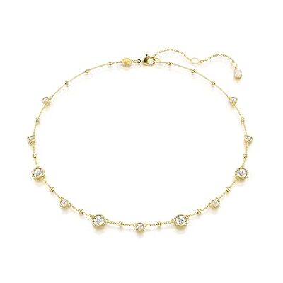 Swarovski Imber-halsband, rund skuren, spridd design, vit, guldfärgad Swarovski Imber-halsband, rund skuren, spridd design, vit, guldfärgad