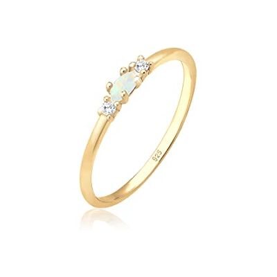 Elli ring damer vintage med zirkoniumkristaller och opal i 925 sterlingsilver förgyllt, 58 EU, Sterlingsilver, Opal Elli ring damer vintage med zirkoniumkristaller och opal i 925 sterlingsilver förgyllt, 58 EU, Sterlingsilver, Opal