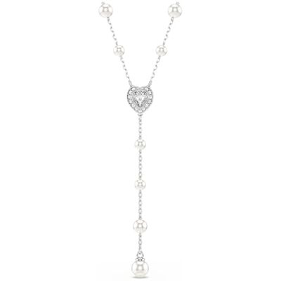 Swarovski Ariana Grande x Y-halsband, Blandade snitt, Kristallpärla, Hjärta, Vit, Rhodiumpläterad, En storlek Swarovski Ariana Grande x Y-halsband, Blandade snitt, Kristallpärla, Hjärta, Vit, Rhodiumpläterad, En storlek