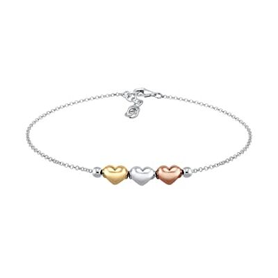 Elli Kvinnor äkta smycken Armband hjärta kärlek vänskap bevis på kärlek tricolor 925 sterling silver rosa guldpläterad längd 16 cm, En storlek, övrigt Elli Kvinnor äkta smycken Armband hjärta kärlek vänskap bevis på kärlek tricolor 925 sterling silver rosa guldpläterad längd 16 cm, En storlek, övrigt